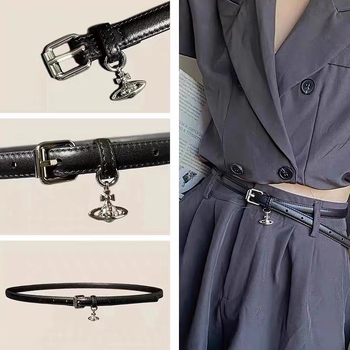 Pojas sa Saturnovim privjeskom, od umjetne kože, metalna kopča s pinom, elegantan minimalistički stil, ljeto 2024