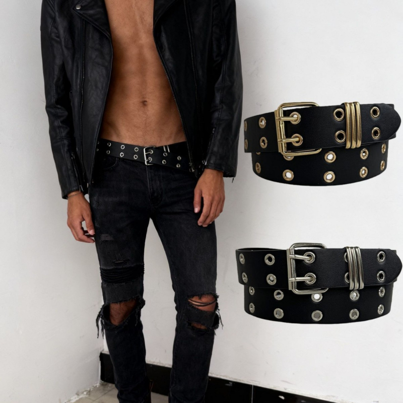 PU kožni pojas s dvostrukom kopčom od legure, unisex, svestran minimalistički stil, obrada: šuplja površina i elektroplating
