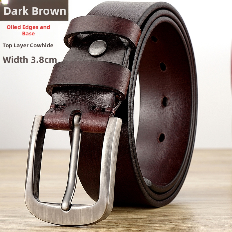 Pánsky kožený opasok - kórejský štýl, originálny dizajn; pravá koža, prvý stupeň hovädzej kože, spona zliatiny s kolíkom, šírka 2-4 cm