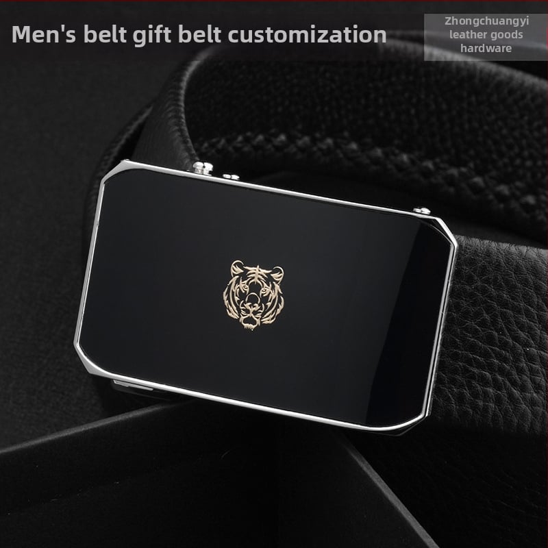 Мъжки кожен колан с автоматична закопчалка, първокласна телешка кожа, катарама от сплав, ширина 2-4 см