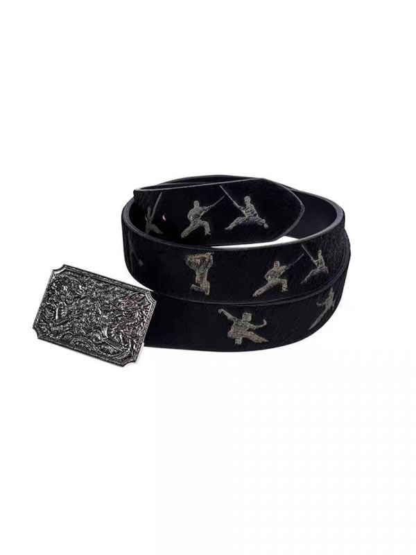 PU kožni remen s laserom graviranom metalnom kopčom, dvostruki zmaj, unisex stil, oblikovanje toplim pritiskom