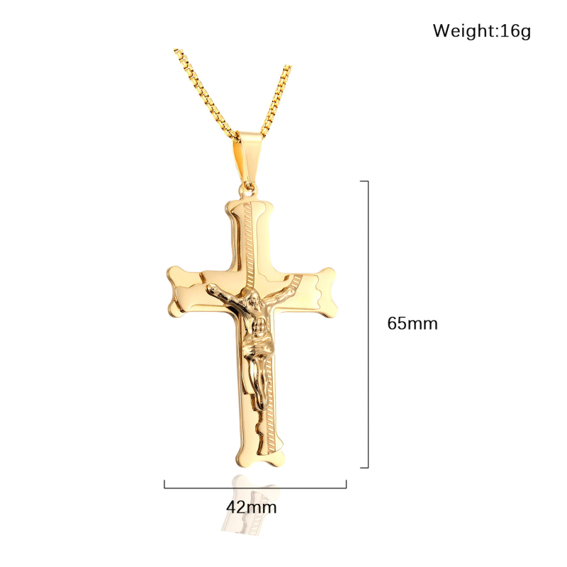 Огърлица от неръждаема стомана, геометричен дизайн, двойнослойно кръстообразно медальонче, ръчна изработка, полирана повърхност