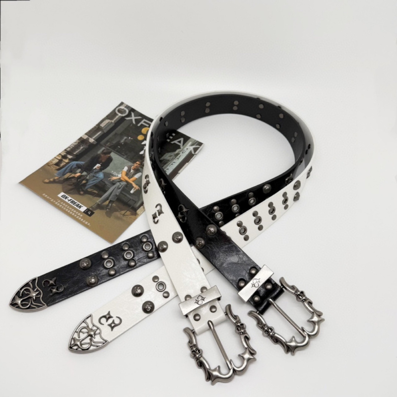 Remen PU kože s metalnom kopčom na pin, širok >4 cm, unisex, stil street/hip-hop/punk rivet