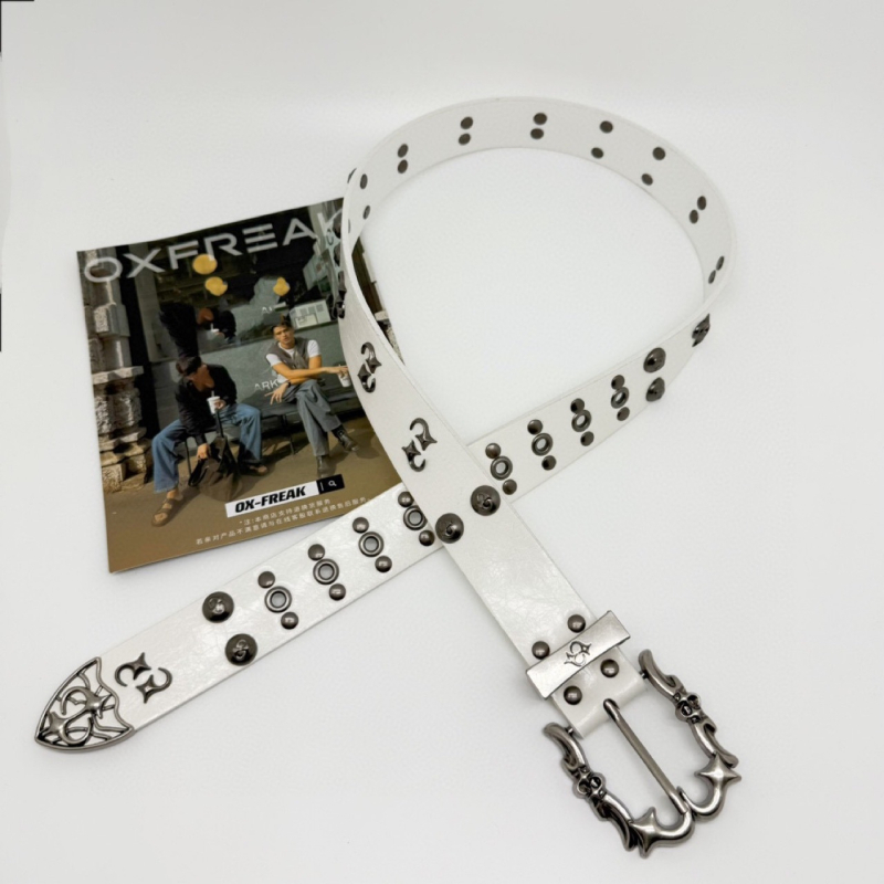 Remen PU kože s metalnom kopčom na pin, širok >4 cm, unisex, stil street/hip-hop/punk rivet