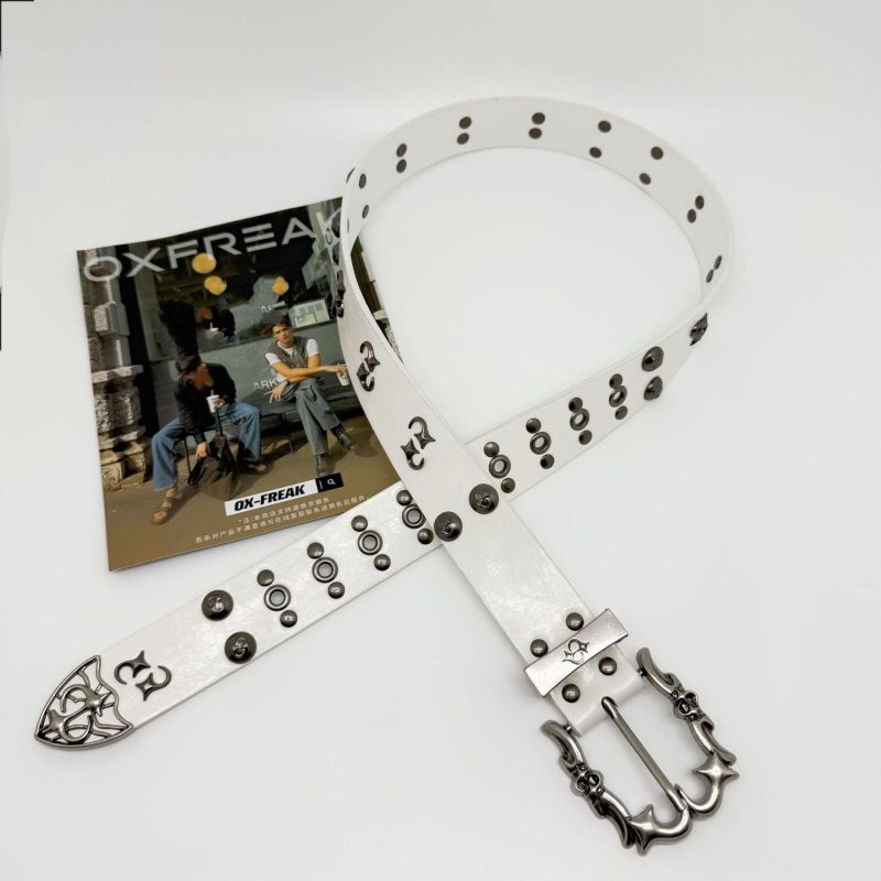 Remen PU kože s metalnom kopčom na pin, širok >4 cm, unisex, stil street/hip-hop/punk rivet