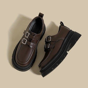Ženske loaferice, britanski stil, okrugli vrh, PU vamp, srednji pet 3-5 cm, gumeni potplat