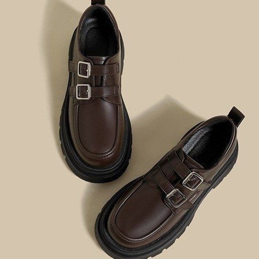Ženske loaferice, britanski stil, okrugli vrh, PU vamp, srednji pet 3-5 cm, gumeni potplat