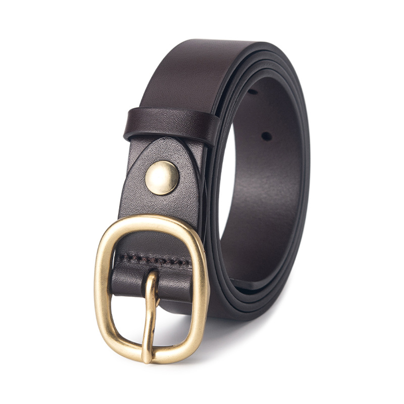 Дамски колан от естествена кожа – топ слой телешка кожа, медно копче с щифт, ширина 2–4 см, стил All‑match, Casual и Simple