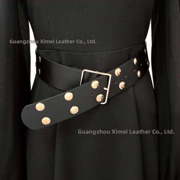 Широк колан от имитационна кожа със сплавна катарама и щифт за закопчаване, електропокритие, тегло 123 г