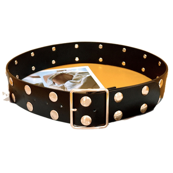 Широк колан от имитационна кожа със сплавна катарама и щифт за закопчаване, електропокритие, тегло 123 г