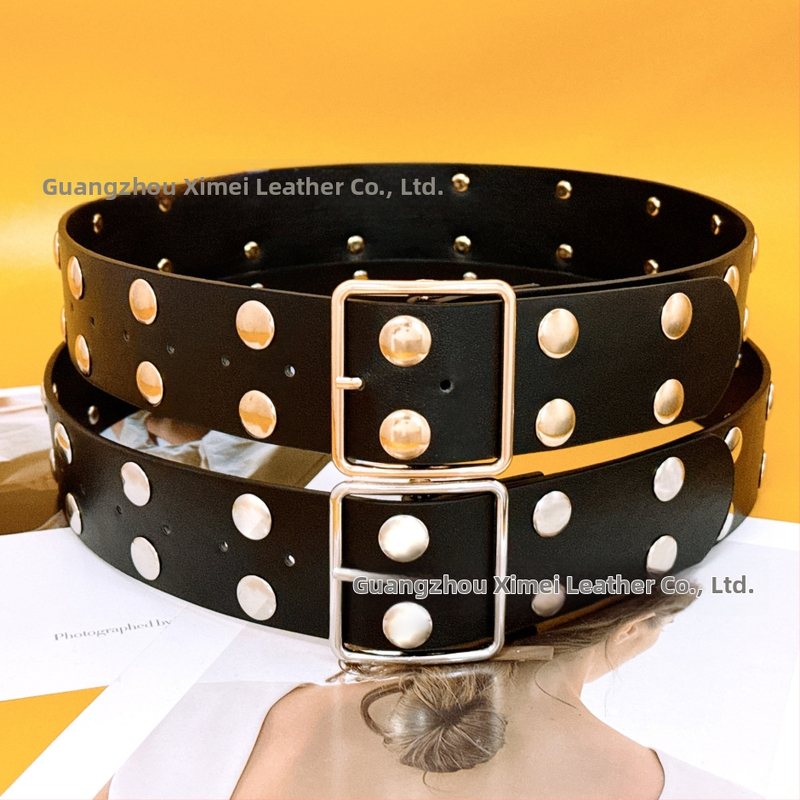 Широк колан от имитационна кожа със сплавна катарама и щифт за закопчаване, електропокритие, тегло 123 г