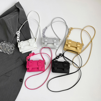 Moteriška mini diržo rankinė, horizontalaus kvadrato formos, gatvės stilius, PU oda, magnetinis užsegimas, vienas peties dirželis