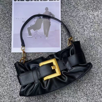 Unisex Τσάντα Ώμου με Πλισμένη Μεταλλική Αγκράφα, PU Εσωτερική Επένδυση, Οριζόντιο Τετράγωνο Σχήμα, Κλείσιμο με Καπάκι, Εσωτερική Θήκη με Φερμουάρ, Διπλοί Ιμάντες