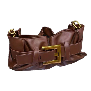 Unisex Τσάντα Ώμου με Πλισμένη Μεταλλική Αγκράφα, PU Εσωτερική Επένδυση, Οριζόντιο Τετράγωνο Σχήμα, Κλείσιμο με Καπάκι, Εσωτερική Θήκη με Φερμουάρ, Διπλοί Ιμάντες