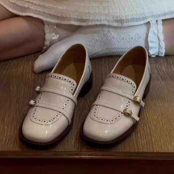 Moteriški korėjietiško stiliaus loaferiai su apvaliu pirštu, PU viršus, 3–5 cm kulnas, guma padas