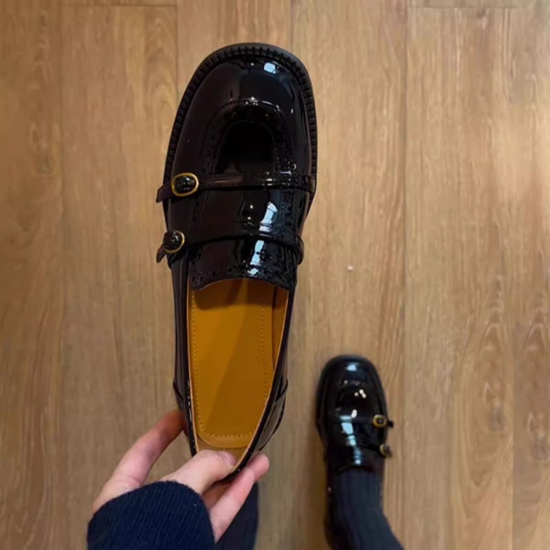 Moteriški korėjietiško stiliaus loaferiai su apvaliu pirštu, PU viršus, 3–5 cm kulnas, guma padas