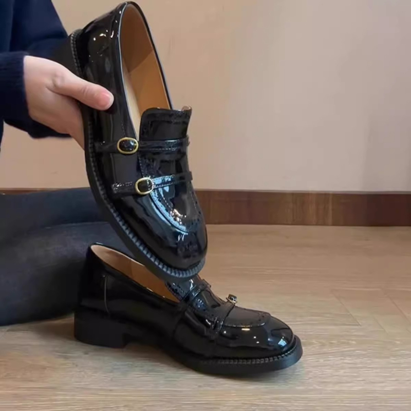 Moteriški korėjietiško stiliaus loaferiai su apvaliu pirštu, PU viršus, 3–5 cm kulnas, guma padas