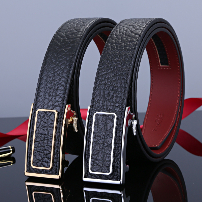 Пояс от първи слой телешка кожа с автоматична катарама, бизнес-кэжуал стил, боядисване и релеф