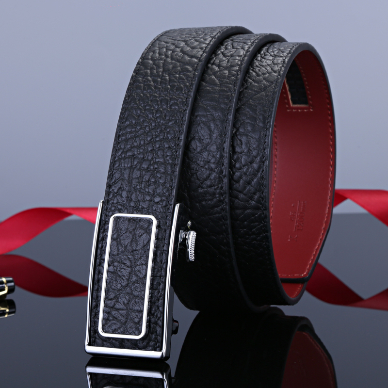 Пояс от първи слой телешка кожа с автоматична катарама, бизнес-кэжуал стил, боядисване и релеф
