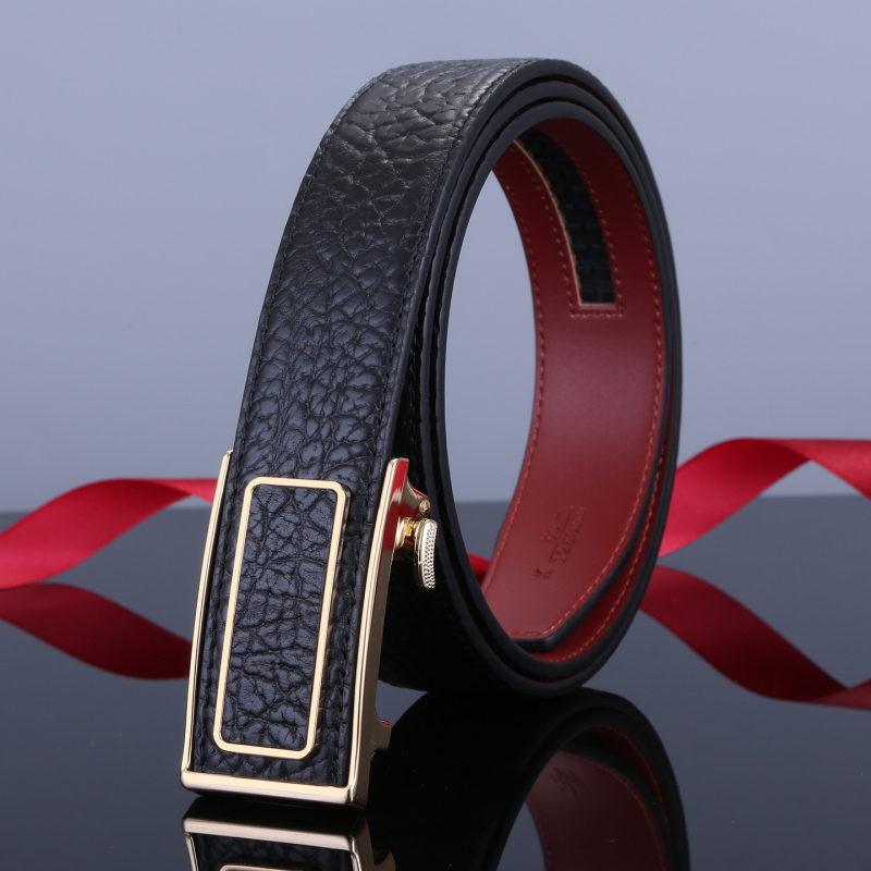 Пояс от първи слой телешка кожа с автоматична катарама, бизнес-кэжуал стил, боядисване и релеф