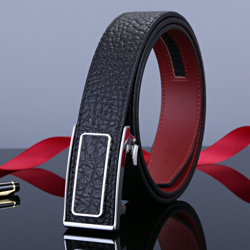 Пояс от първи слой телешка кожа с автоматична катарама, бизнес-кэжуал стил, боядисване и релеф