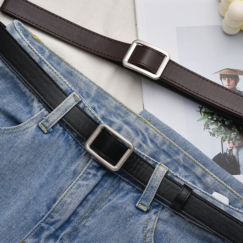 Centură unisex – piele PU, cataramă din fier, închidere netedă, lățime sub 2 cm, retro cu aer chinezesc, stil literar-artistic