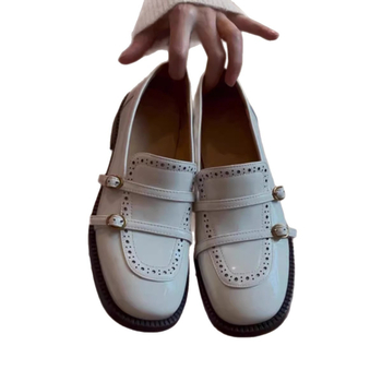 Mokasinai su apvaliu nosimi, PU viršus, gumos padas, Korėjos stilius, vidutinio aukščio kulnas 3-5 cm