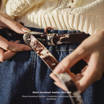 Женски колан от говедска кожа, катарама с щифт от сплав, тънък дизайн, технология за обработка 10010