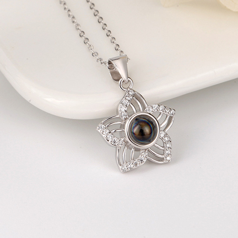 Колие от 925 сребро с флорален мотив и висулка, кръстосана верига, електроплатирано покритие, за жени