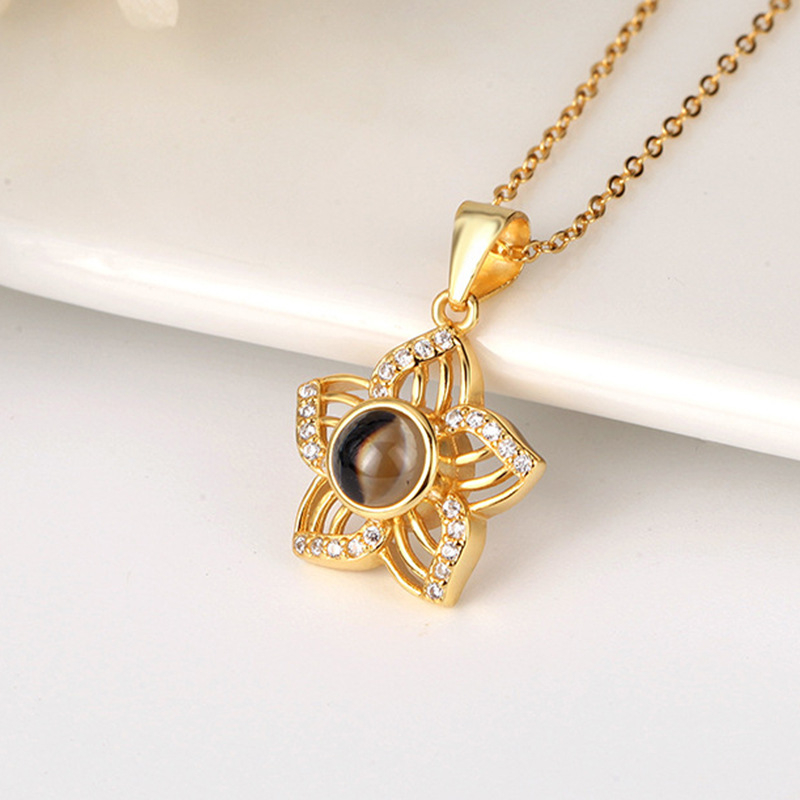 Колие от 925 сребро с флорален мотив и висулка, кръстосана верига, електроплатирано покритие, за жени