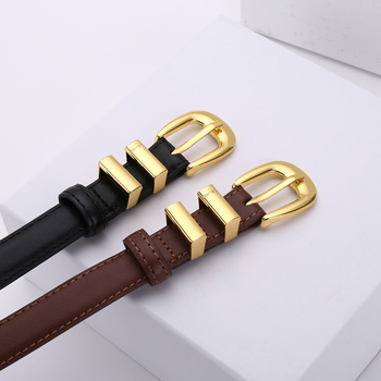 Γυναικεία δερμάτινη ζώνη - Διπλό στρώμα δέρματος από αγελάδα, αγκράφα από κράμα με πιν, πλάτος 2-4 cm, μινιμαλιστικό επιχειρηματικό στυλ