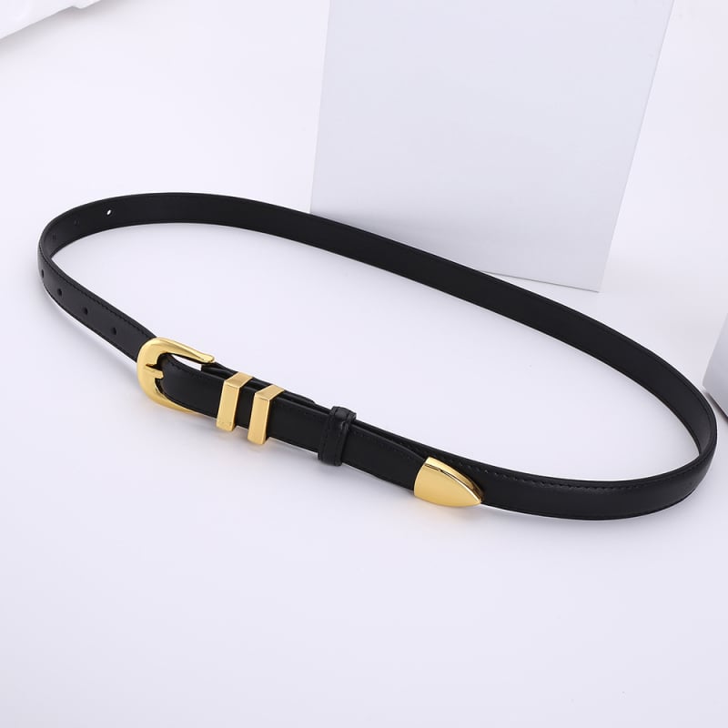 Γυναικεία δερμάτινη ζώνη - Διπλό στρώμα δέρματος από αγελάδα, αγκράφα από κράμα με πιν, πλάτος 2-4 cm, μινιμαλιστικό επιχειρηματικό στυλ