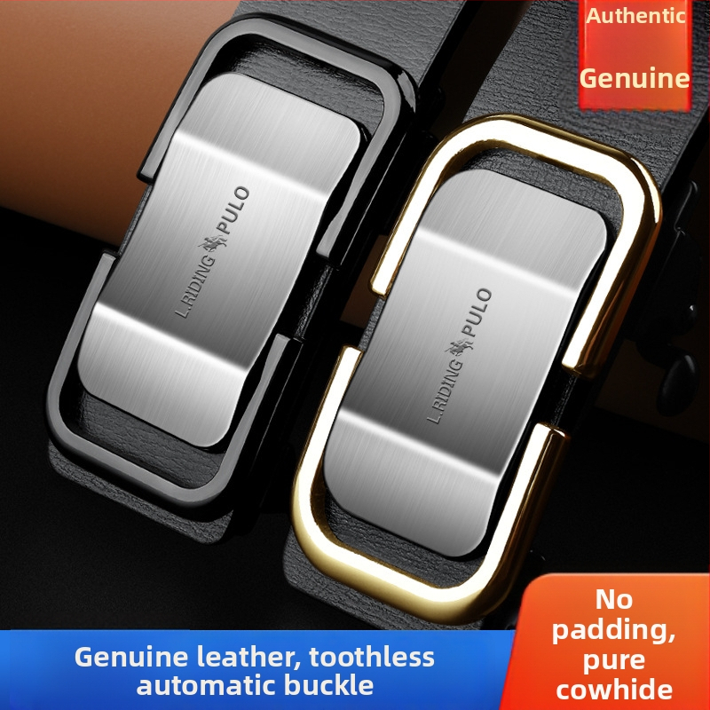 Мъжки кожен колан от естествена кожа, двуслоен колан от телешка кожа, закопчалка от сплав, автоматична закопчалка, електроплатиран финиш