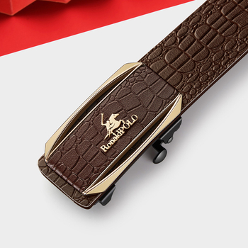 RonaldPOLO мъжки колан с крокодилски модел — естествена кожа, двуслойна кравешка кожа, автоматична катарама от сплав, тънък дизайн, електроплакиран завършек