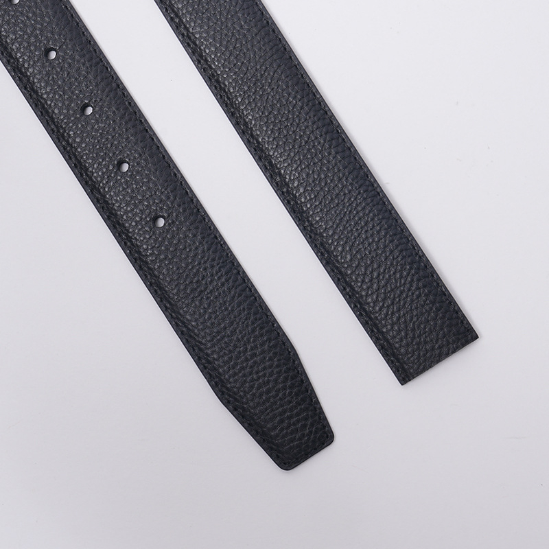 Мъжки кожен колан с перфорирана лента, от горния слой кожа, закопчаване с щифт, ръчна изработка, минималистичен стил