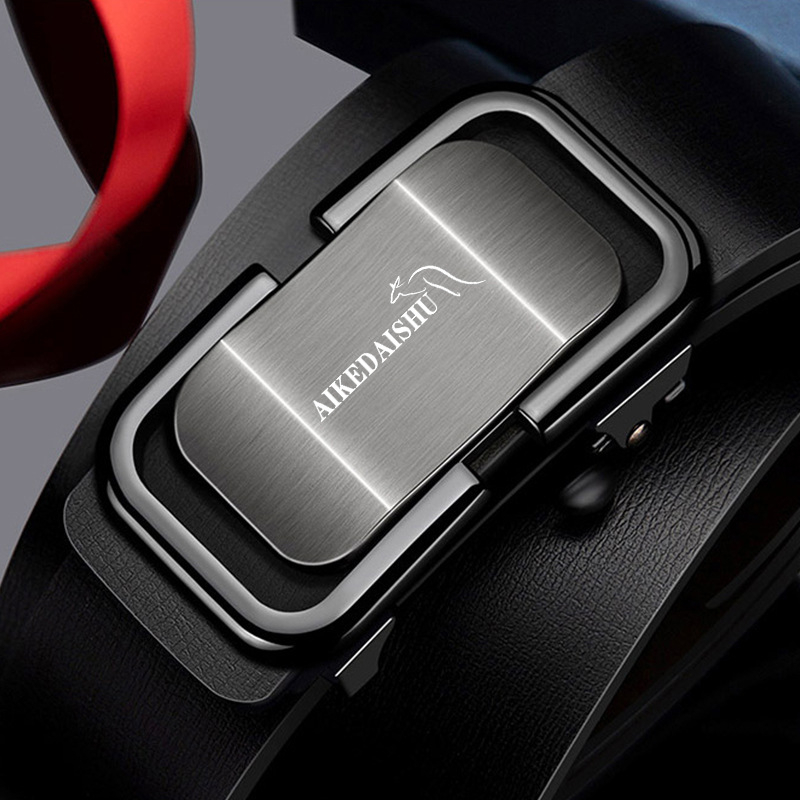 Мъжки колан от естествена кожа с автоматично закопчаване — двуслойна кожа, катарама от сплав, ширина 2–4 см