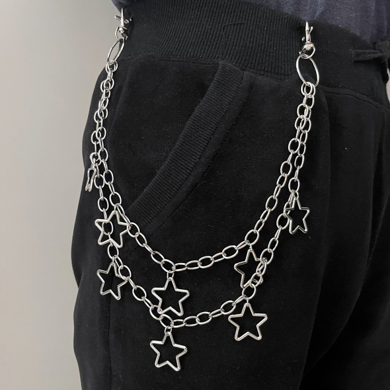 Metalni kaiš za struk s privjeskom pentagram zvijezde – punk retro stil, unisex, Han Yue, širina 3,0 cm