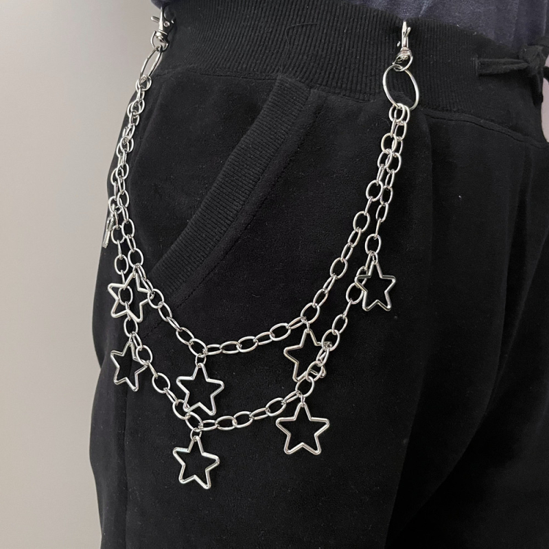 Metalni kaiš za struk s privjeskom pentagram zvijezde – punk retro stil, unisex, Han Yue, širina 3,0 cm