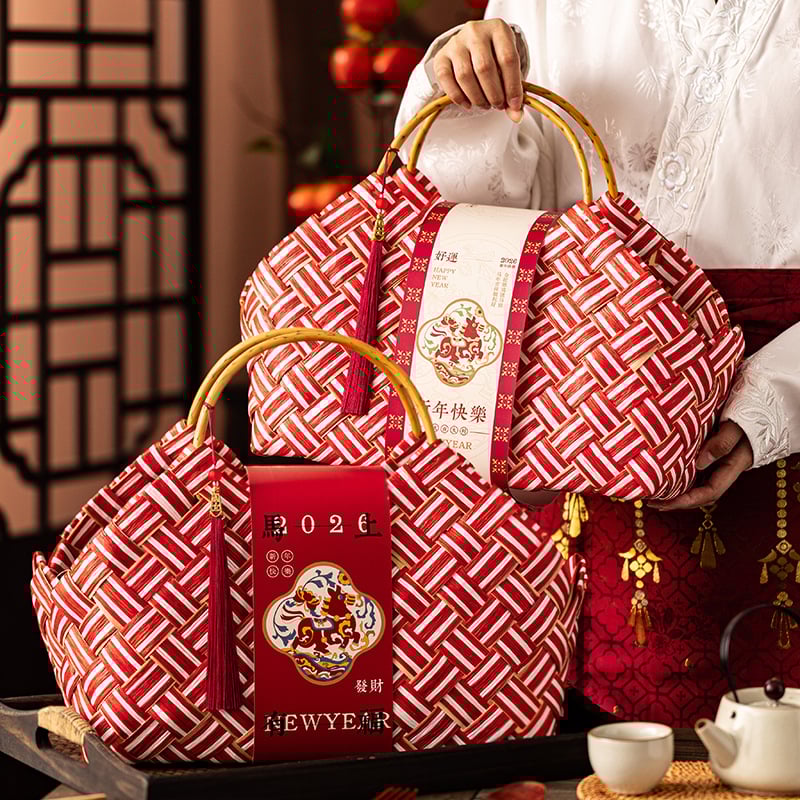 Бамбукова ръчно плетена подаръчна кошница за Нова година, китайски стил; материал: бамбук; изработка: плетене от бамбук; марка Hassan packaging