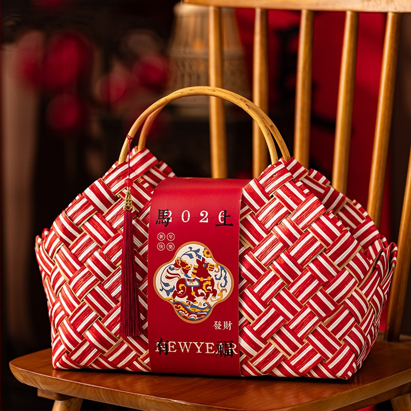 Бамбукова ръчно плетена подаръчна кошница за Нова година, китайски стил; материал: бамбук; изработка: плетене от бамбук; марка Hassan packaging