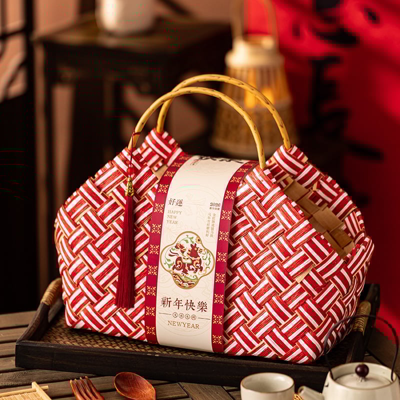 Бамбукова ръчно плетена подаръчна кошница за Нова година, китайски стил; материал: бамбук; изработка: плетене от бамбук; марка Hassan packaging