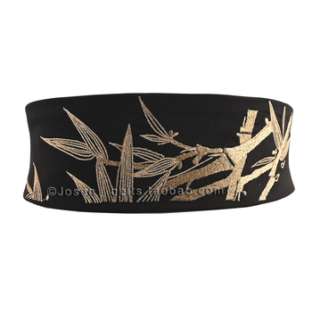 Пояс от плат с бродерия, катарама от сплав, закопчаване с катарама, широк >4 см, винтидж етно стил