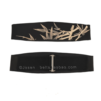 Пояс от плат с бродерия, катарама от сплав, закопчаване с катарама, широк >4 см, винтидж етно стил