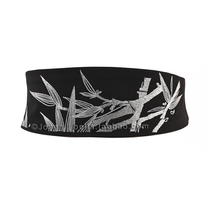 Пояс от плат с бродерия, катарама от сплав, закопчаване с катарама, широк >4 см, винтидж етно стил