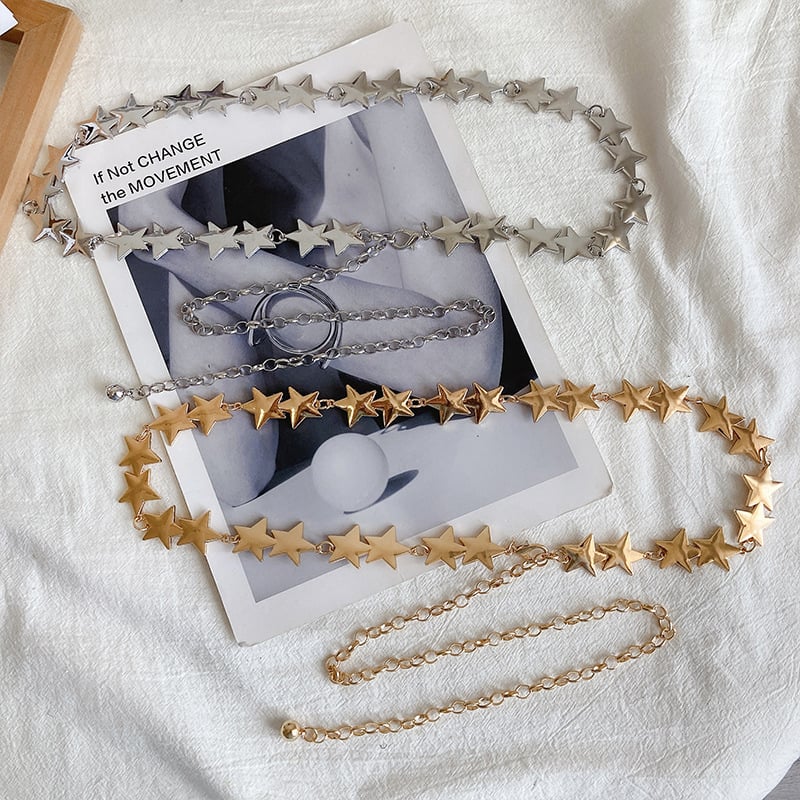 Дамска талийна верижка с петолъчна звезда, метална, неформален стил