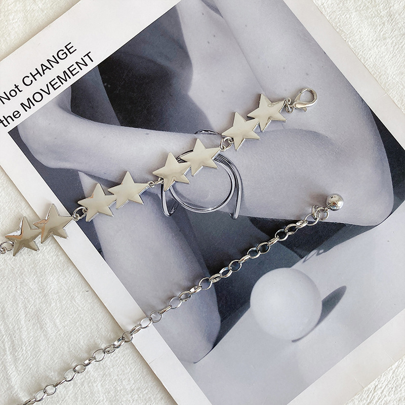 Дамска талийна верижка с петолъчна звезда, метална, неформален стил