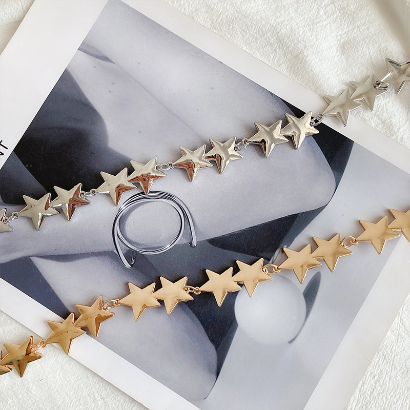 Дамска талийна верижка с петолъчна звезда, метална, неформален стил