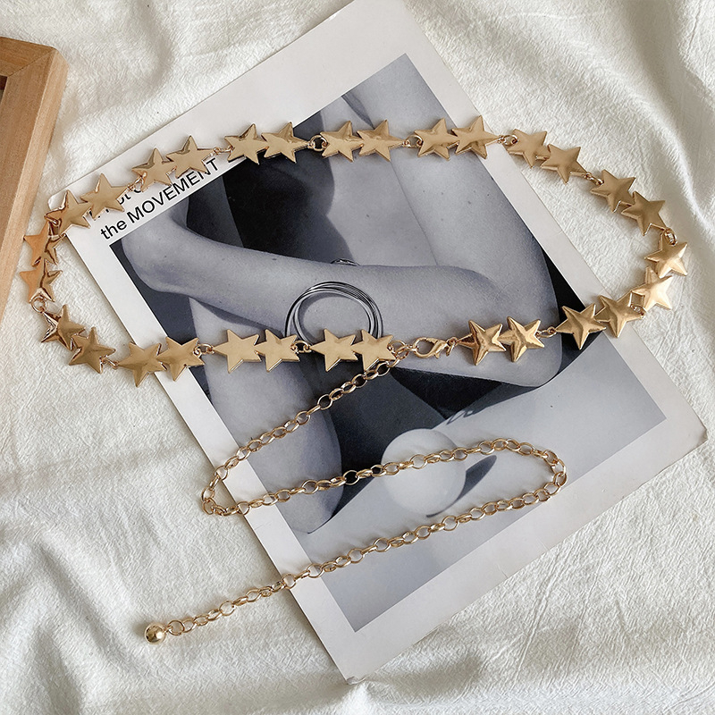 Дамска талийна верижка с петолъчна звезда, метална, неформален стил