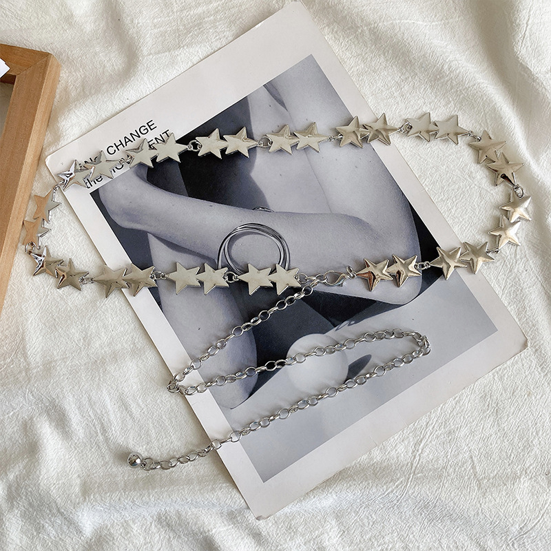 Дамска талийна верижка с петолъчна звезда, метална, неформален стил