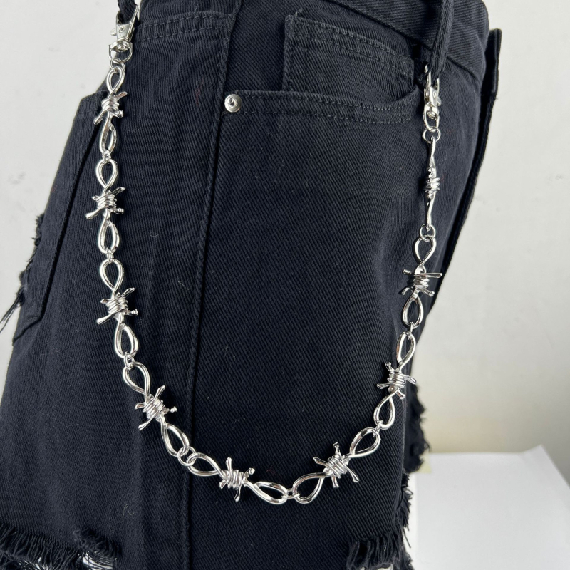 Pojasni lanac s bodljama - metalni pojasni lanac, unisex, punk stil, 60–80 cm, za odrasle